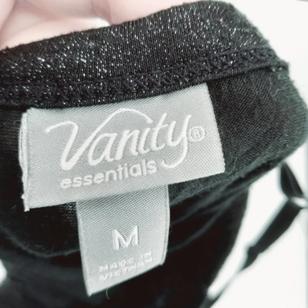 VANITY Y2k Glitter Accented Lace Trim Black Crinkled Stretch Fabric Cami M - Picture 7 of 10